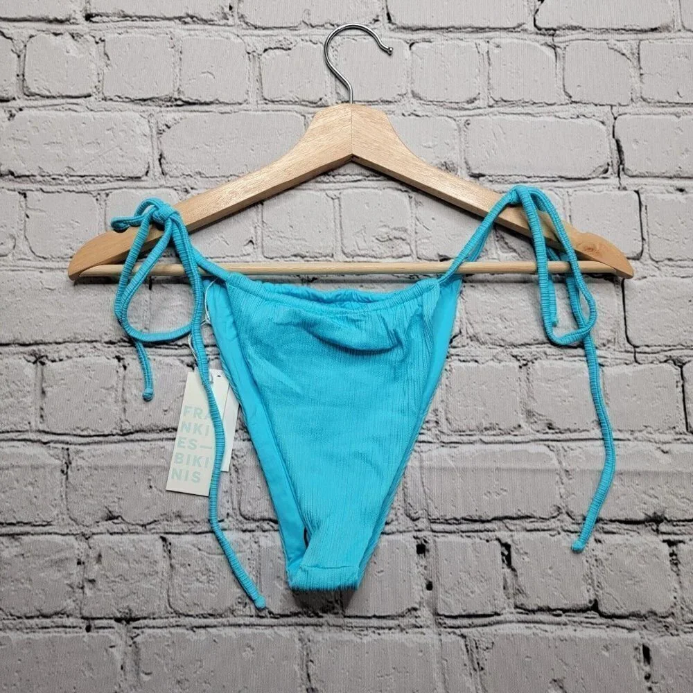 Frankies Bikinis Tia Plisse Bikini Bottom‎ In Aquamarine NWT Size L